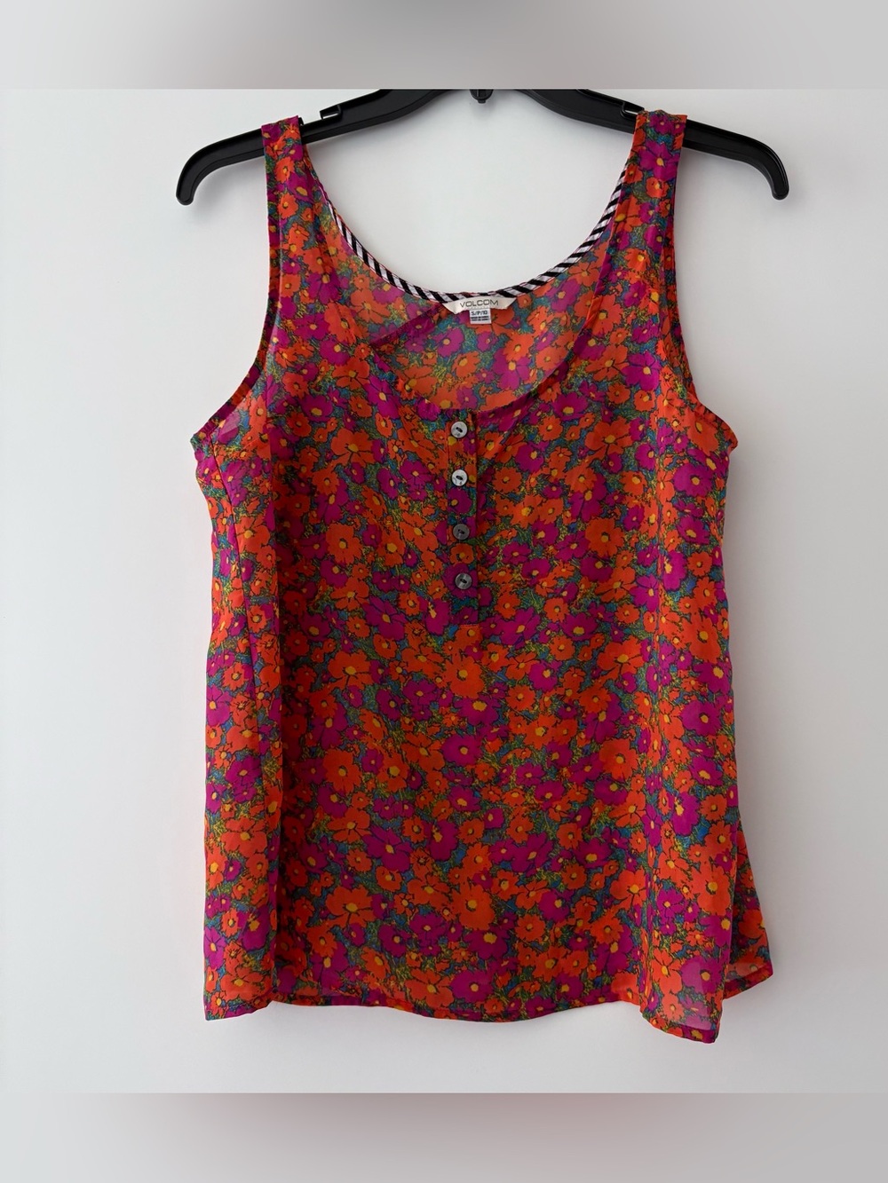 Volcom Women's Floral Tank Top in Orange and Pink